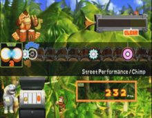 The player hits notes as they pass through the middle of the screen. Donkey Konga gameplay.png