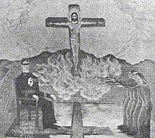 Mural of Joe Hill being executed beneath a Crucifixion scene. Mural,joehillhouse.jpg