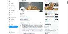 The Twitter account page for Wikipedia, demonstrating the account-customized timeline view which shows tweets in reverse chronological order Twitter wikipedia.png