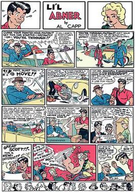 "It's Jack Jawbreaker!" Li'l Abner visits the corrupt Squeezeblood comic strip syndicate in a classic Sunday continuity from October 12, 1947.