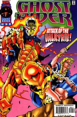 Ghost Rider vol. 3, #80 (Feb. 1996), depicting the red-and-orange leather armor. Cover art by Salvador Larroca.