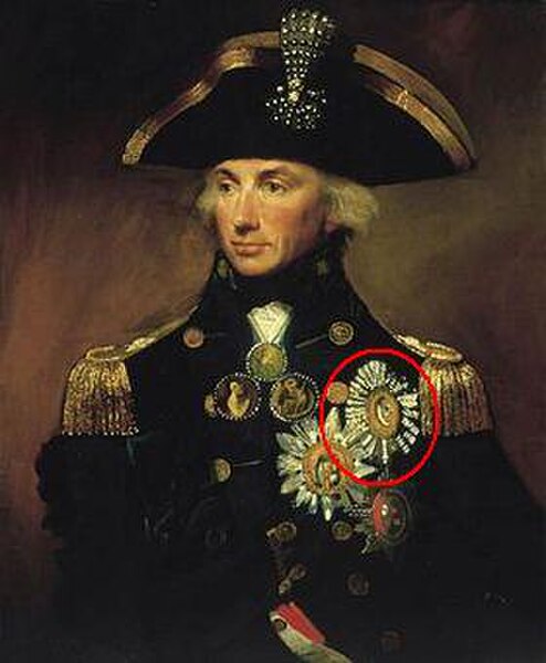 Nelson, by Lemuel Francis Abbott - his Order of the Crescent, circled, is here painted the right way up.