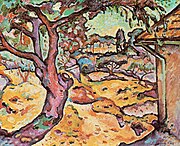 Georges Braque, 1906, L'Olivier près de l'Estaque (The Olive tree near l'Estaque). At least four versions of this scene were painted by Braque, one of which was stolen from the Musée d'Art Moderne de la Ville de Paris during the month of May 2010.[25]