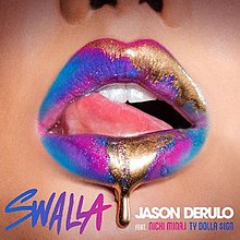 Mouth wearing seemingly metallic/chrome lipstick with drop of paint falling from the bottom lip. Swalla Jason Derulo FEAT. Nicki Minaj Ty Dolla $ign