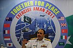 V-Adm. Abbas Raza addressing a press conference during multinational naval exercise AMAN 2011