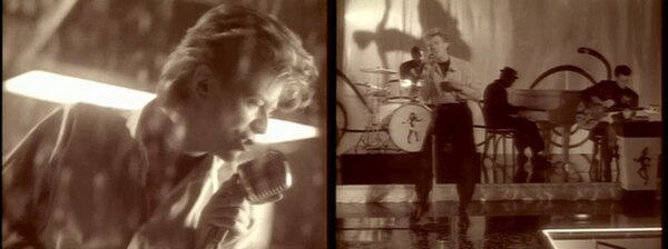 Two still images from the video for "Never Let Me Down"