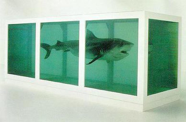 The Physical Impossibility of Death in the Mind of Someone Living by Damien Hirst (1991). An iconic work of the YBA art scene.