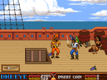 One-Eye (right), fighting a pirate captain using a cutlass Skull & Crossbones Arcade Gameplay Screenshot.png