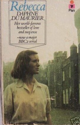 Pan UK paperback edition cover (showing Joanna David as Mrs de Winter from the BBC television production. Jeremy Brett played the role of Maxim de Win