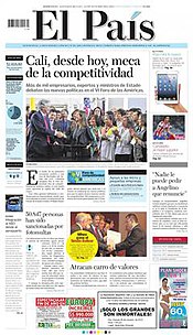 El País 24 қазан 2012.jpg мұқабасын қамтиды