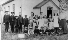 The one-room schoolhouse in Otterville,officially known as S.S.#1 South Norwich. The photo was taken around 1906. Innis is the boy with the cap,fifth from the right,back row. Innis would later teach for a few months at the school. Harold-Innis-school.gif