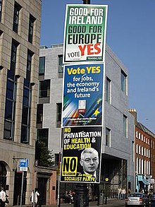 Campaign posters in St Stephen's Green, Dublin Lisbon Treaty first Irish (2008) referendum posters.jpg