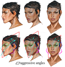 "Her face became all about her aggression. Through the angle of her facial structure to the angle of her ears. It all became about giving her a strong aggressive forward visual flow." --Casper Konefal Cassandra Pentaghast's facial angles.png