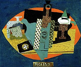 Pablo Picasso, 1916, L'anis del mono (Bottle of Anis del Mono), oil on canvas, 46 x 54.6 cm, Detroit Institute of Arts, Michigan
