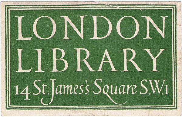 20th-century London Library book label designed by Reynolds Stone