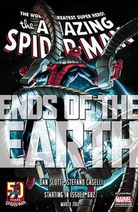 Preview for "Ends of the Earth" storyline that is an edited version of the cover for The Amazing Spider-Man #682. Art by Stefano Caselli.