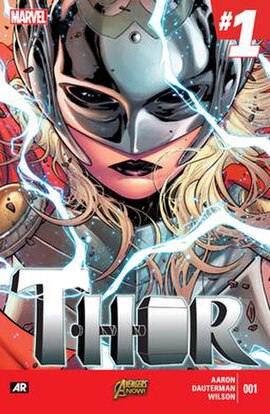 Thor vol. 4, #1 (Oct. 2014): First appearance of Jane Foster as Thor. Cover art by Russell Dauterman and Frank Martin.