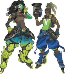 Early designs featured stylized skull imagery on his attire; this was later changed to a stylized frog. Lucio-ConceptArt.png