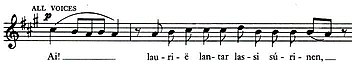 A line of sheet music in Gregorian chant style