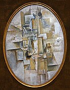 1911–12, Violon (skrzypce), olej na płótnie, 100 × 73 cm (39 x 28 cali) (owalny), Kröller-Müller Museum, Otterlo, Holandia.  Ten obraz z kolekcji Wilhelma Uhde został skonfiskowany przez państwo francuskie i sprzedany w Hôtel Drouot w 1921 roku