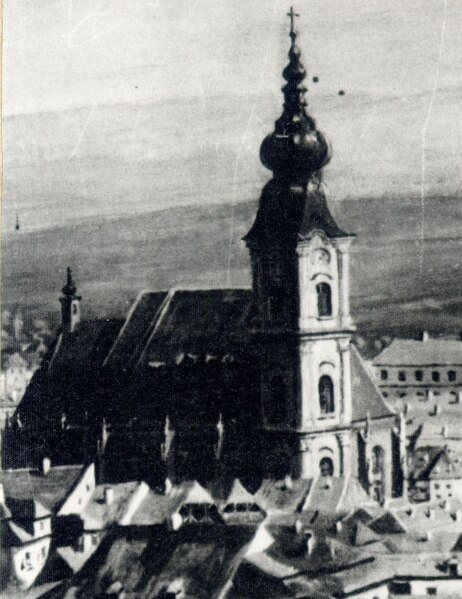 File:St Michael Church Cluj with demolished Baroque tower C18.jpeg