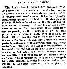 Writeup about Barnum circus in 1880, featuring the acrobat known as Zazel Barnum at Capitoline Grounds 1880 04 26.jpg