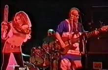 Trevor Dunn performing in his California attire during a 2000 show in Germany. MB 2000 AUG.jpg