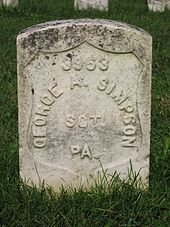 Color Bearer, Sergeant George A. Simpson: #3953 at Antietam National Cemetery Simpson tstone.jpeg