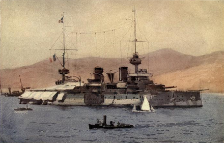 Illustration of Suffren off the Dardanelles in 1915 by Norman Wilkinson