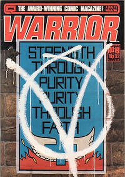 Cover of Warrior #19, highlighting the comic's conflict between anarchist and fascist philosophies.