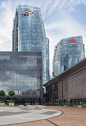 Telia (skyscraper with the old Teo LT logo) and Huawei headquarters in Vilnius Bures business centre in Vilnius (2016).jpg