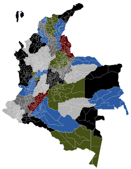 Departments of Colombia with municipalities