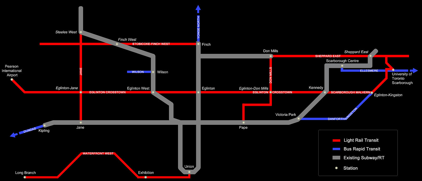 Существующая линия. TTC Toronto Agincourt Union. Карта Торонто по районам Джейн и Финч. Amozhennoye oformleniye (msk) delivered to Transit City.