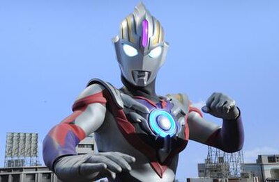 Ultraman Orb, the series' titular character, in Spacium Zeperion, which bears elements from Ultraman and Ultraman Tiga.