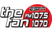 Former station logo as "1070 and 107.5 The Fan", used from 2017 until the station ending on August 2, 2021 WFNI ESPN 107.5-1070 The Fan logo.png