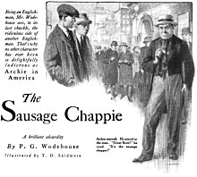 Title illustration by T. D. Skidmore for "The Sausage Chappie", Cosmopolitan, 1920 Archie and the Sausage Chappie illustration 01.jpg