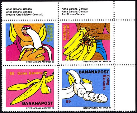 BananaPost '89 artistamps by Anna Banana, 1989
