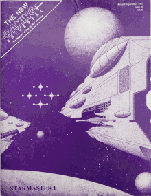 Couverture du magazine play-by-mail avec une scène spatiale avec des vaisseaux spatiaux et des planètes.gif