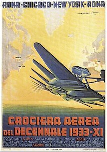 Poster for Italo Balbo's transatlantic flight to the Century of Progress in Chicago
