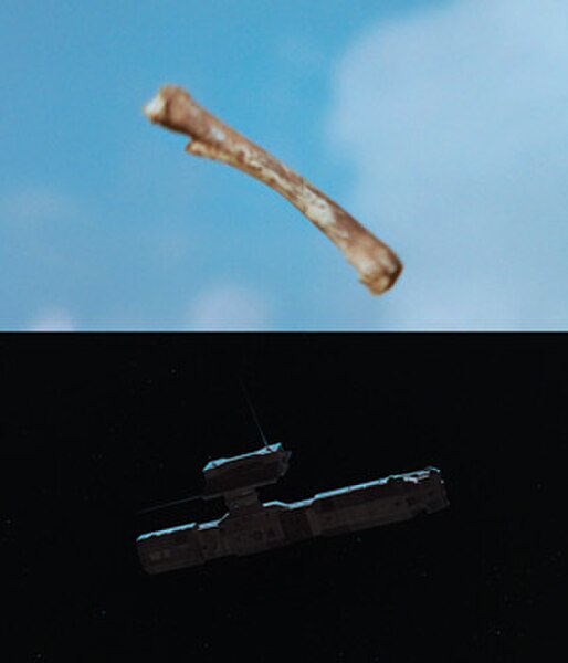 A bone-club and orbiting satellite are juxtaposed in the film's famous match cut