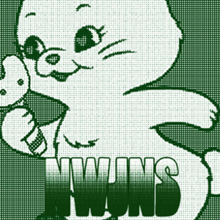 A green square with a rabbit holding a striped cane with a U-shape on top and the green word "NWJNS" at the bottom