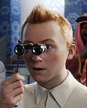 Un'immagine di Tintin illustrata al computer e dall'aspetto moderatamente realistico, uno screenshot del suo nuovo film