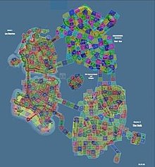 A map of Pacific City from Crackdown, demonstrating the sectors used for debugging the game Crackdown-sector-map.jpg