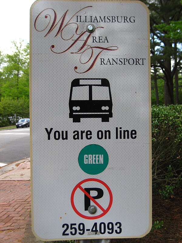 Bus stop sign from the Williamsburg Area Transport era.