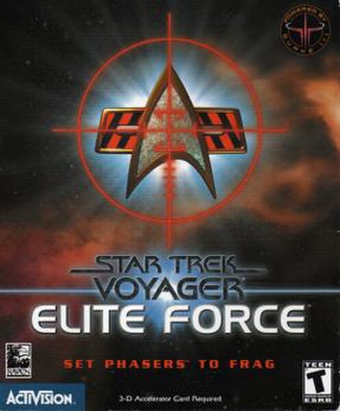 The Elite Force box art, displaying the common delta symbol used by Starfleet in the series