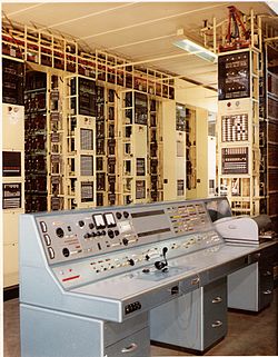 A TXE1 test console without the rack covers in place. The teleprinter can be seen to its right. TXE1 Colour Console.JPG