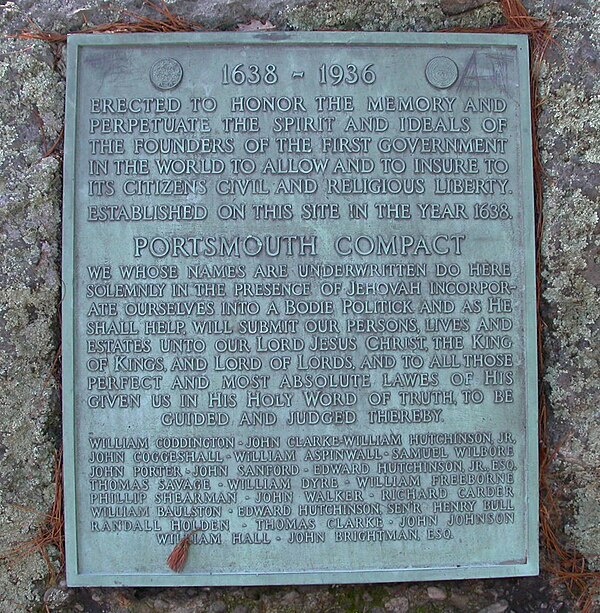 Portsmouth Compact memorial at Founder's Brook