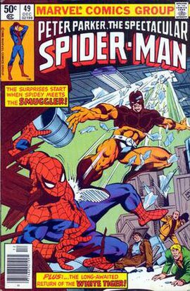 Erik Josten's first appearance as Smuggler from Peter Parker, the Spectacular Spider-Man #49 (December 1980), art by Keith Pollard.