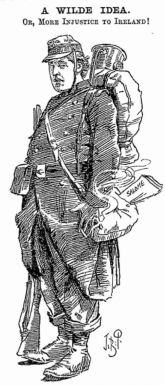 Punch's view of Wilde as a poilu, when he threatened to take French citizenship over the ban on Salome in Britain