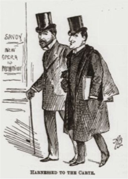 Caricature of Solomon (r) with Richard D'Oyly Carte, 1891